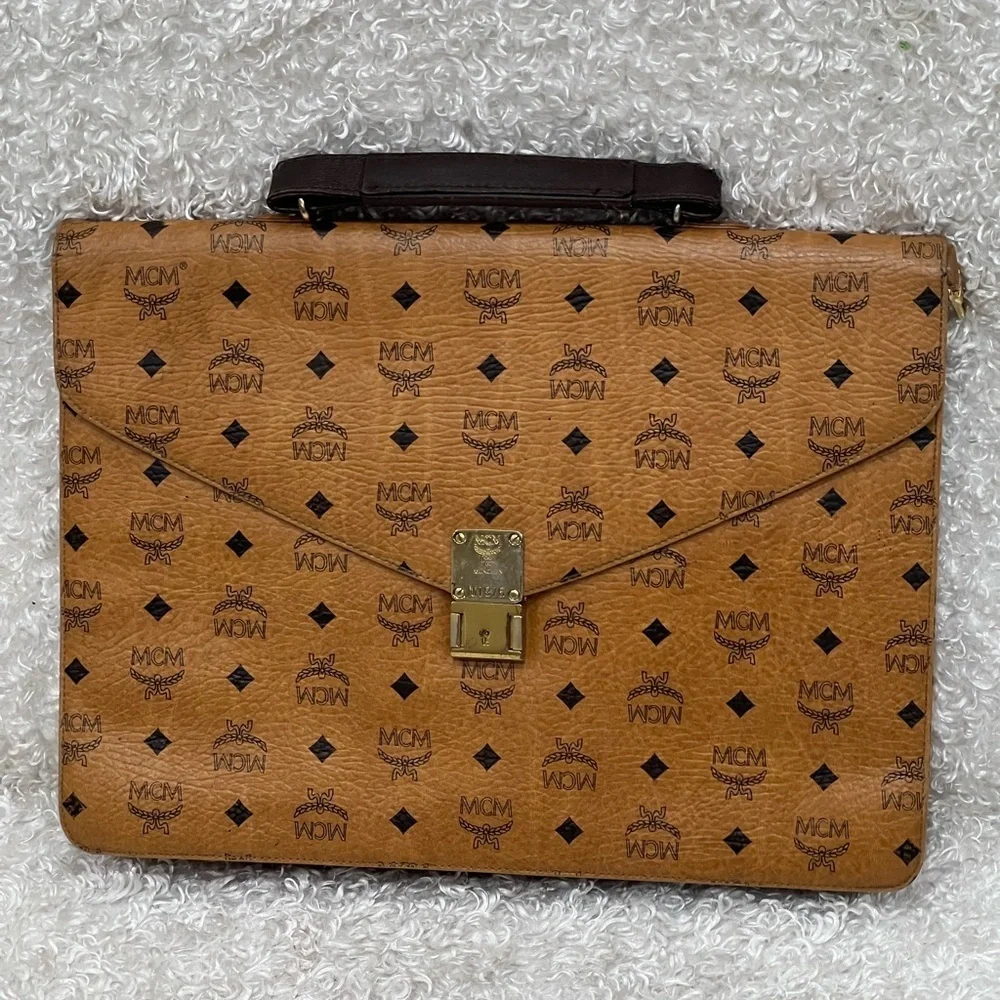 Authentic MCM Logos MONOGRAM LEATHER LAWYER LEGAL BRIEFCASE BUSINESS BAG